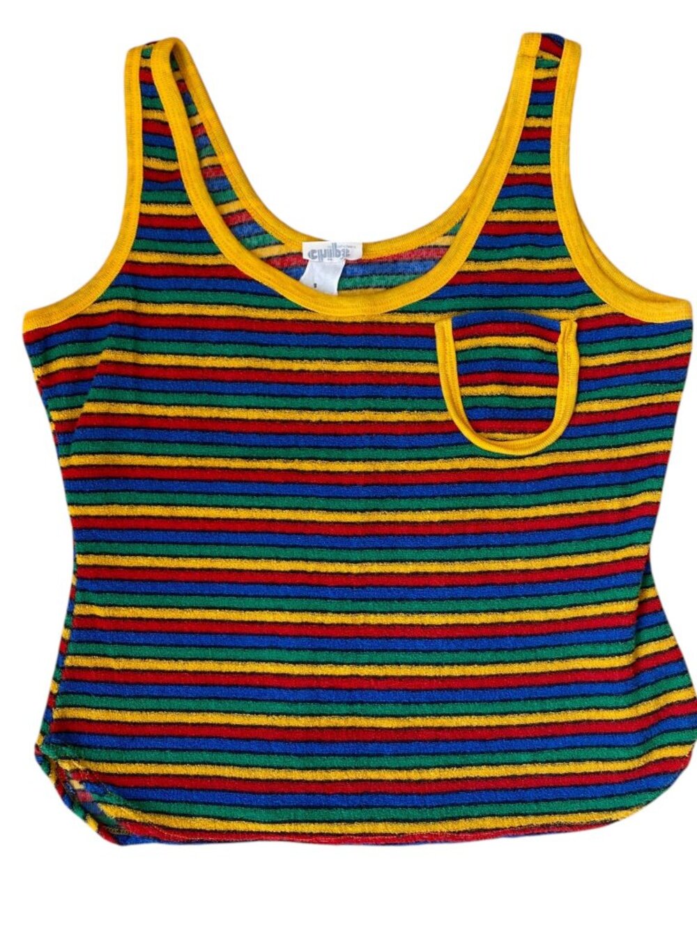 VIntage 70s Chips Rainbow Stripe Terry Cloth Tank Ringer Surf Beachy Retro-L